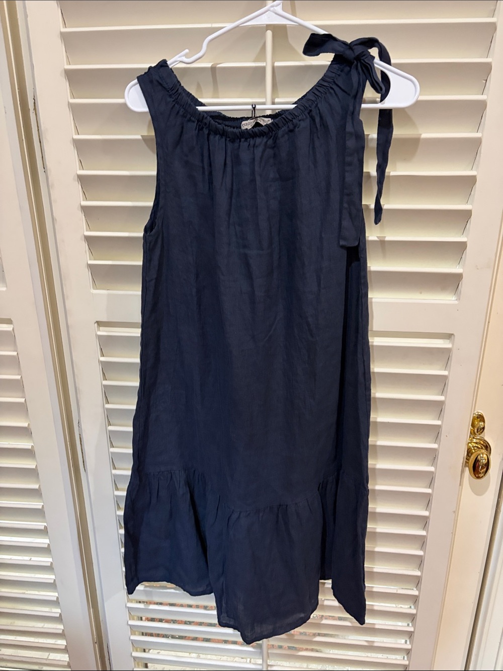 Terzo Millennio Navy Midi Ruffle-Hem Dress with Tie Shoulder. Small NWT